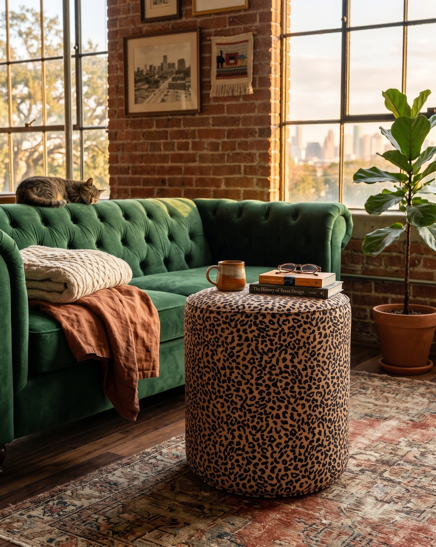 Pouf Monti en velours ciselé