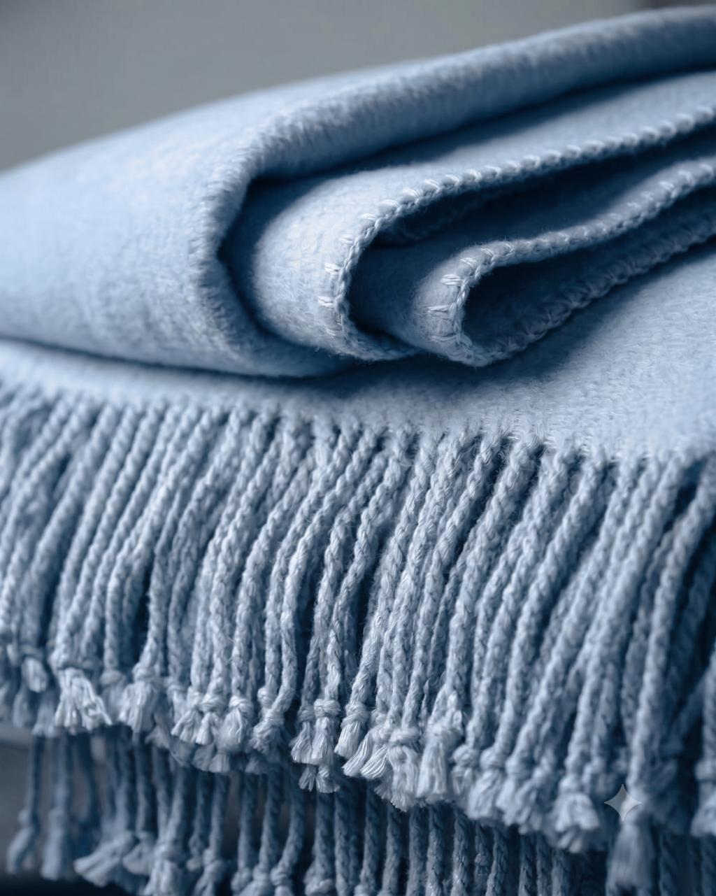 Jeté en soie de mûrier à franges Cascadia – Bleu poudré