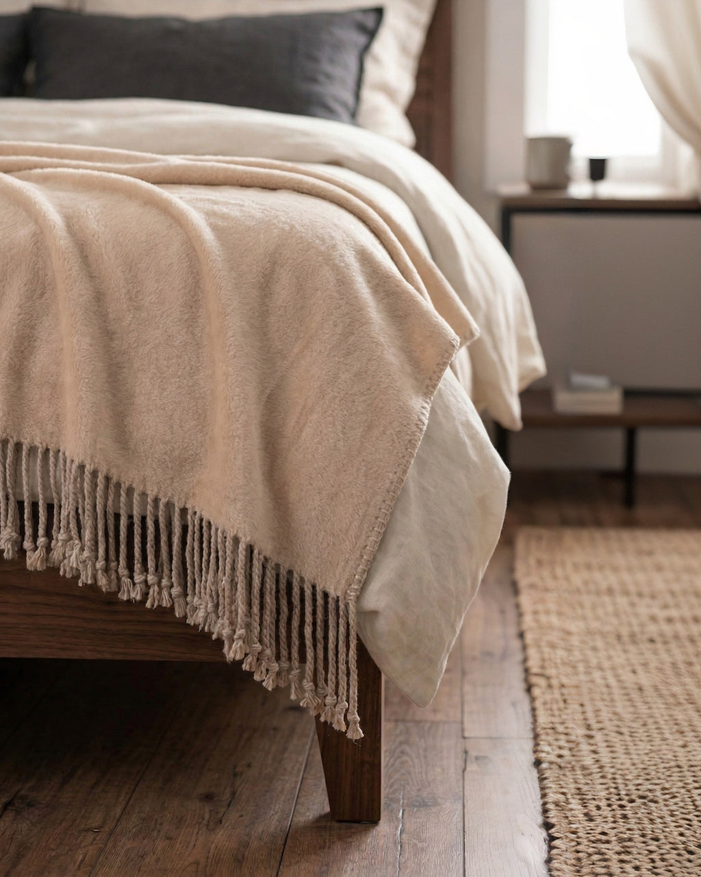 Plaid en soie frangée Cascata – Dune naturelle