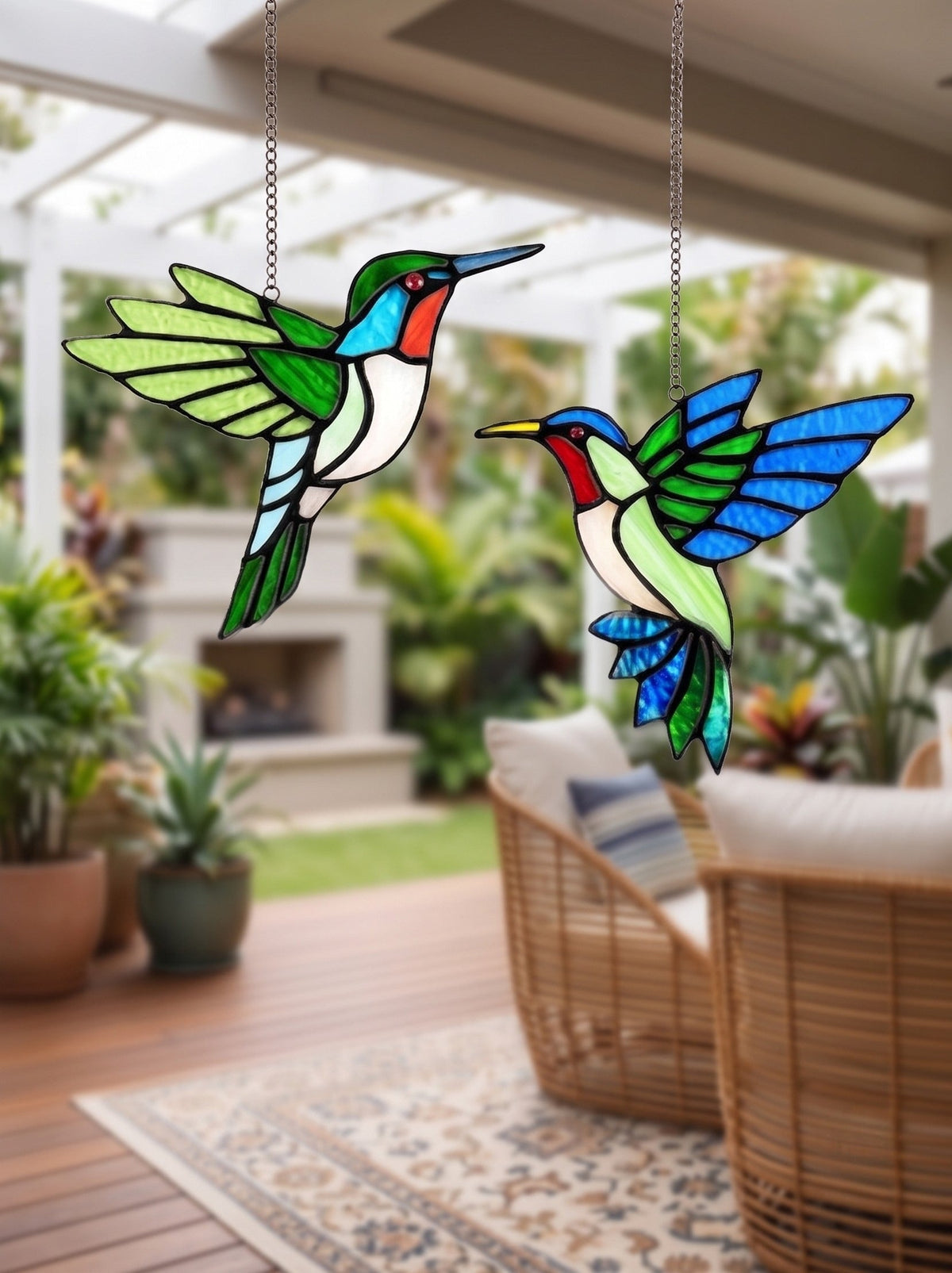Colibris vitraux Aero : Sculptures lumineuses architecturales et pour fenêtres en cuivre faites à la main