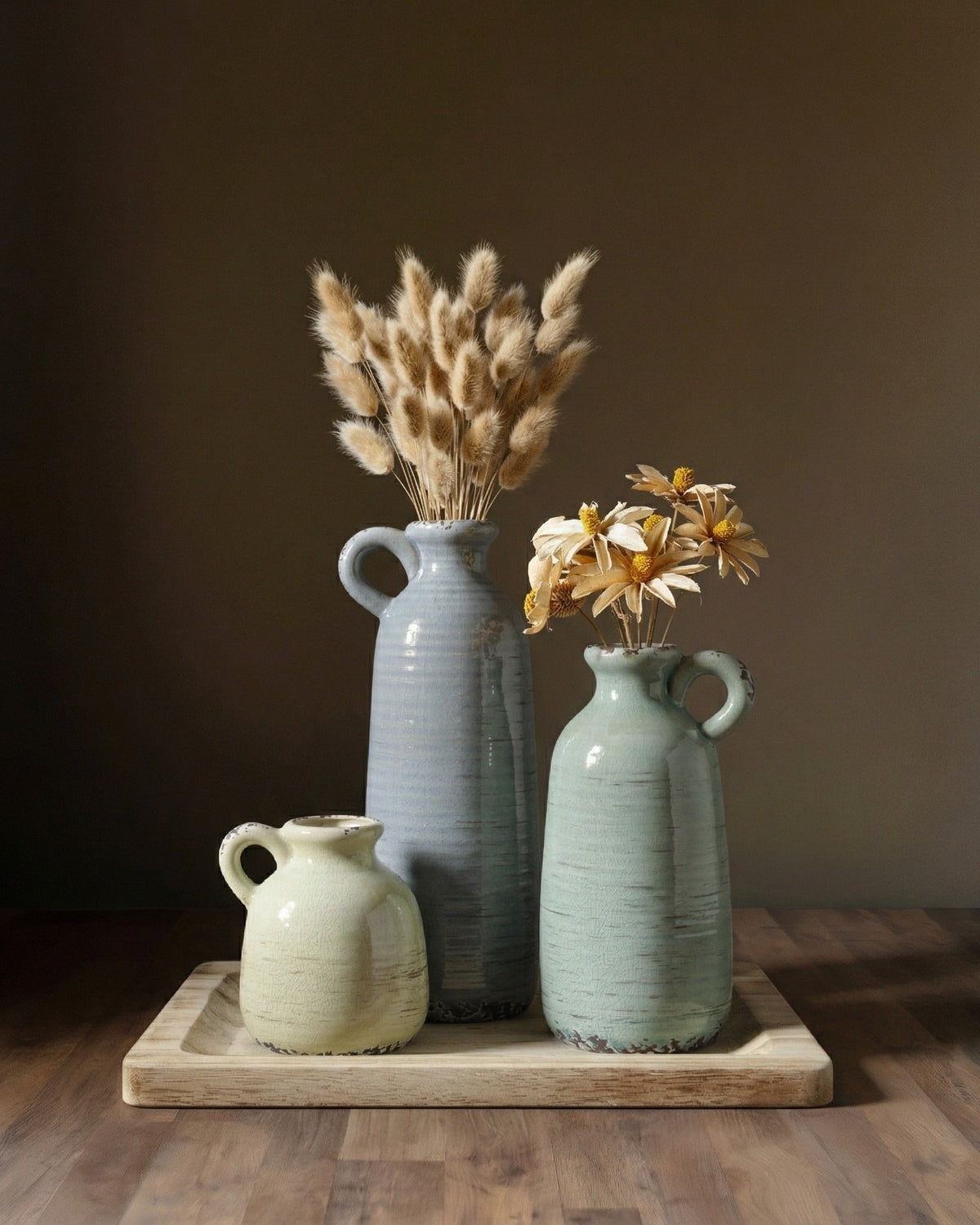 Lot de 3 vases en céramique rustiques Sage et Sky