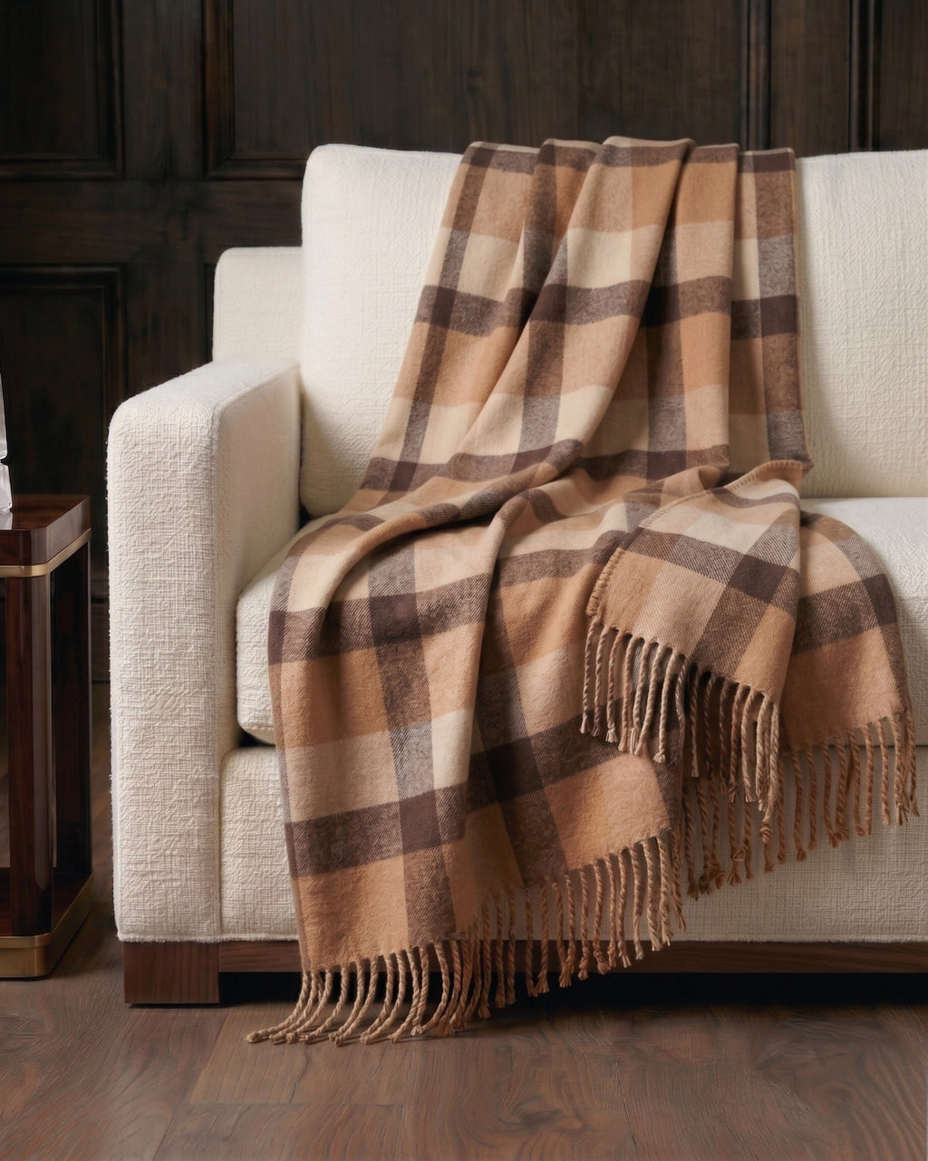 Jeté en cachemire Ascot Legacy Heirloom – Carreaux camel et taupe