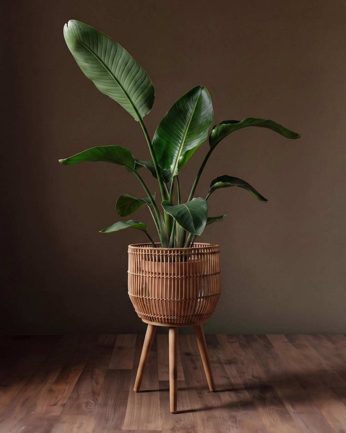 Le pot de fleurs sur pied en rotin Atelier