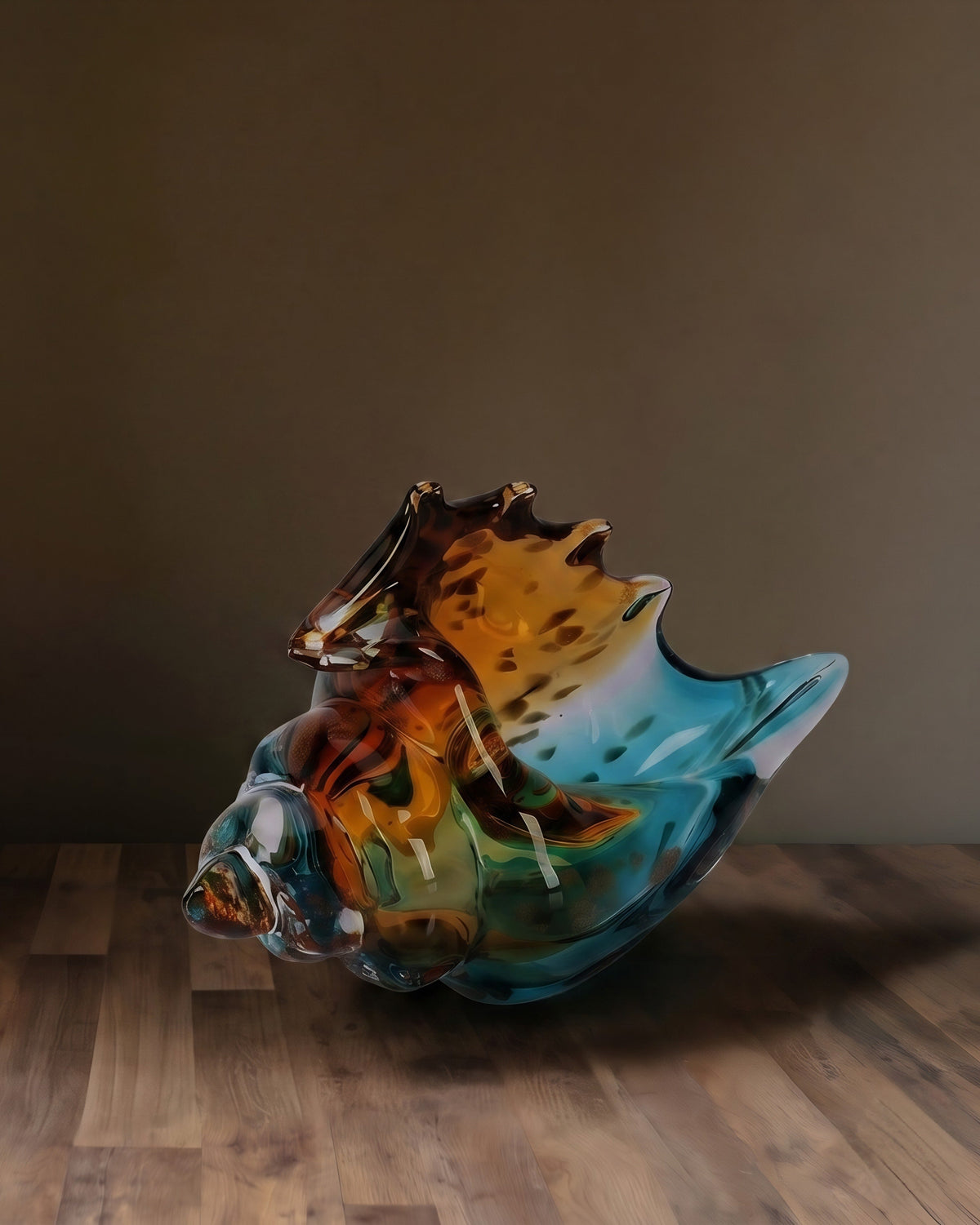 La Crête de Triton : Sculpture de Conque en Verre Soufflé Main