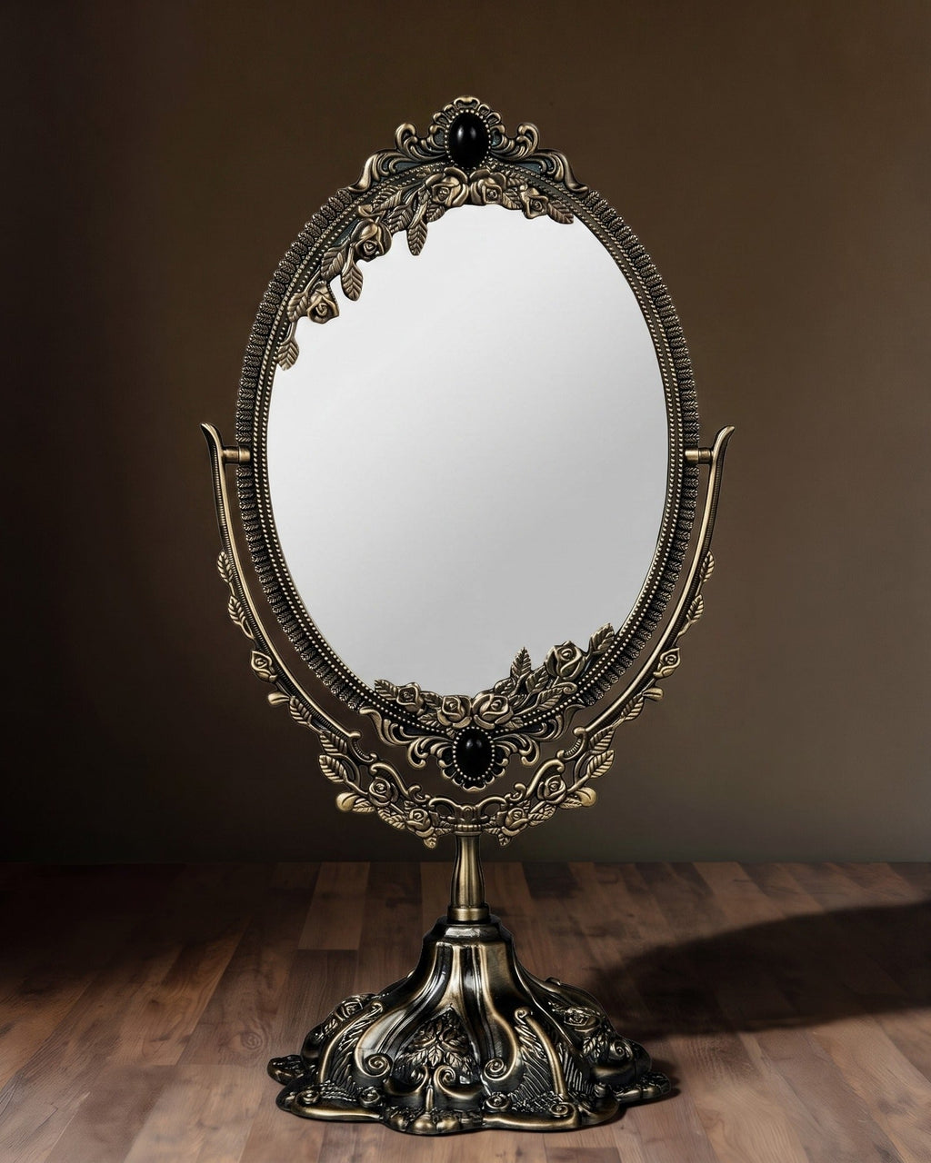 Le Miroir Oval Pivotant Renaissance Miroir de Toilette de Table Décoratif Double Face Finition Bronze Antique