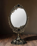 Le Miroir Oval Pivotant Renaissance Miroir de Toilette de Table Décoratif Double Face Finition Bronze Antique