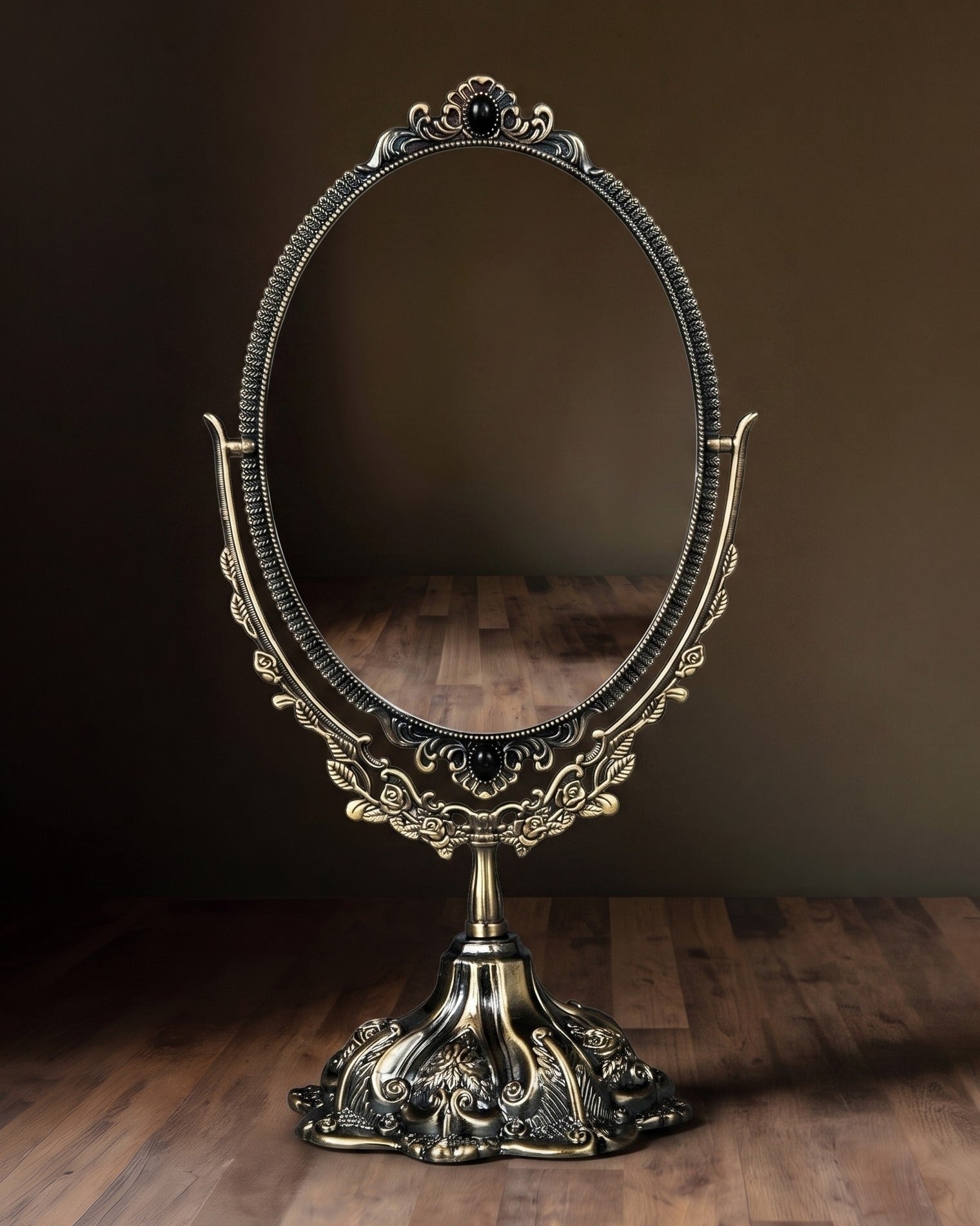 Le Miroir Oval Pivotant Renaissance Miroir de Toilette de Table Décoratif Double Face Finition Bronze Antique