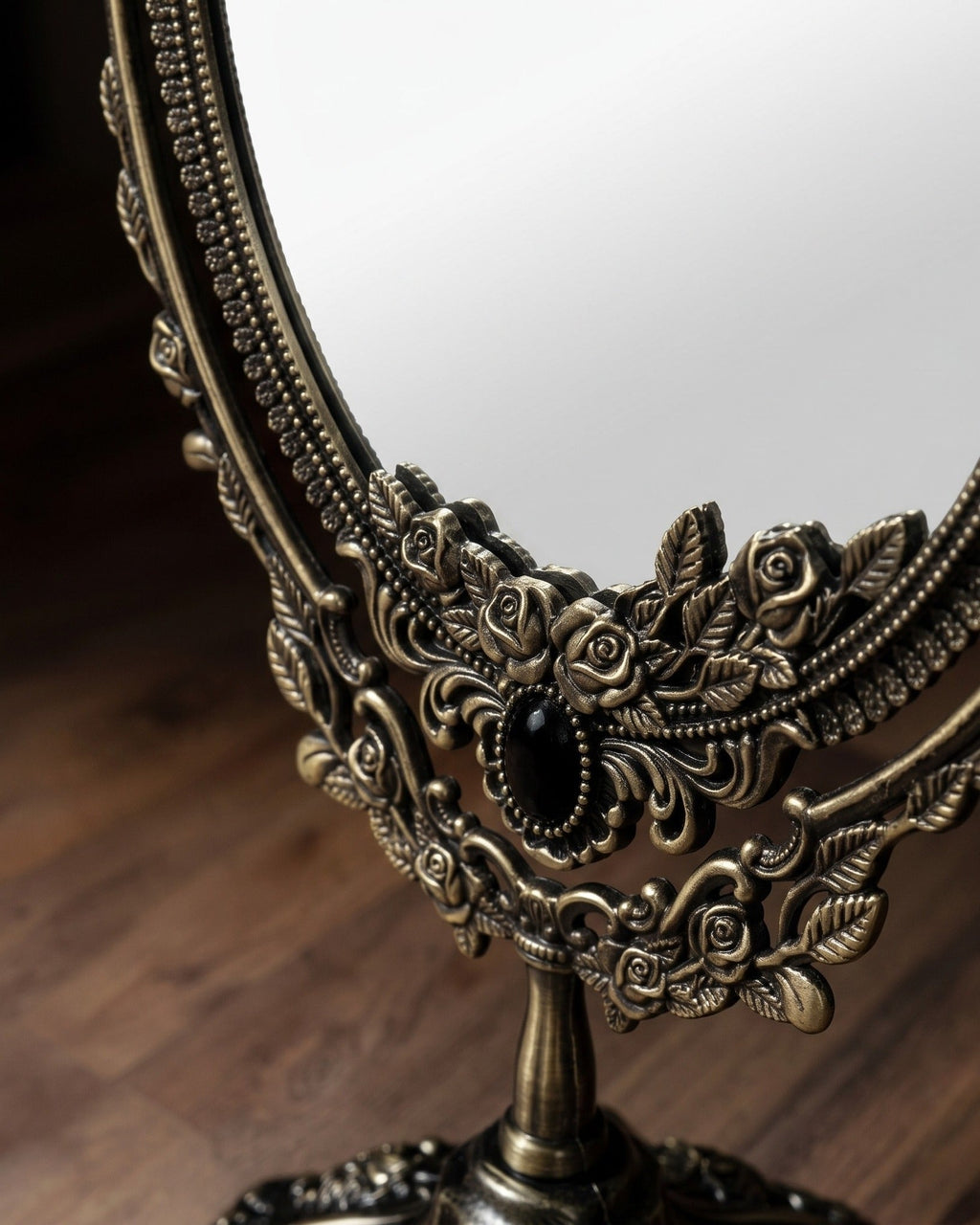 Le Miroir Oval Pivotant Renaissance Miroir de Toilette de Table Décoratif Double Face Finition Bronze Antique