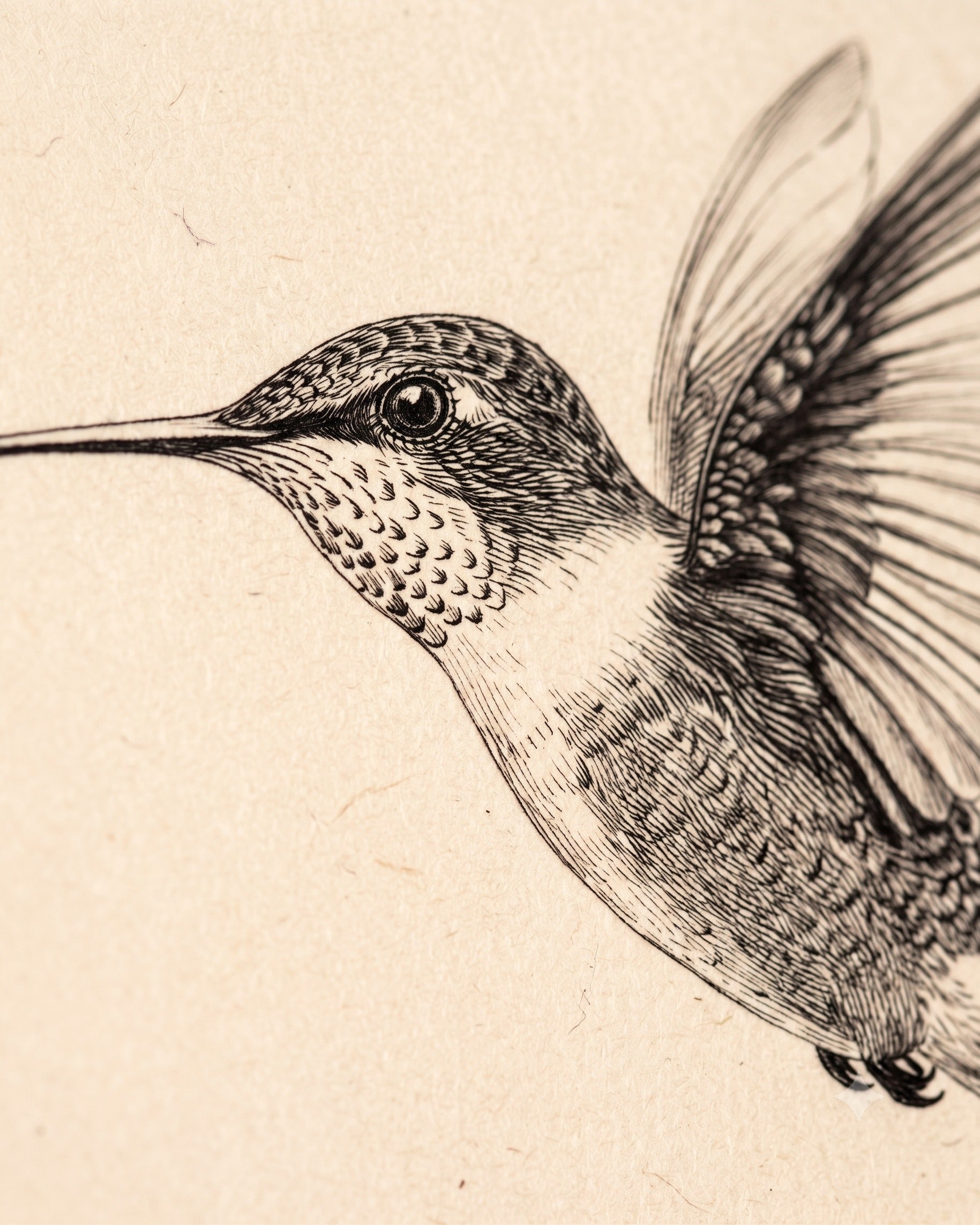 Illustration Colibri Vintage dans Cadre Doré Ancien